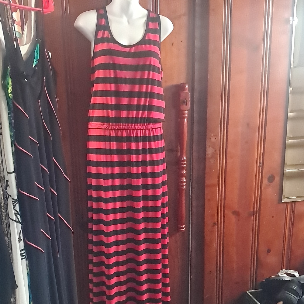Fever Black and Pink Striped Maxi Dress